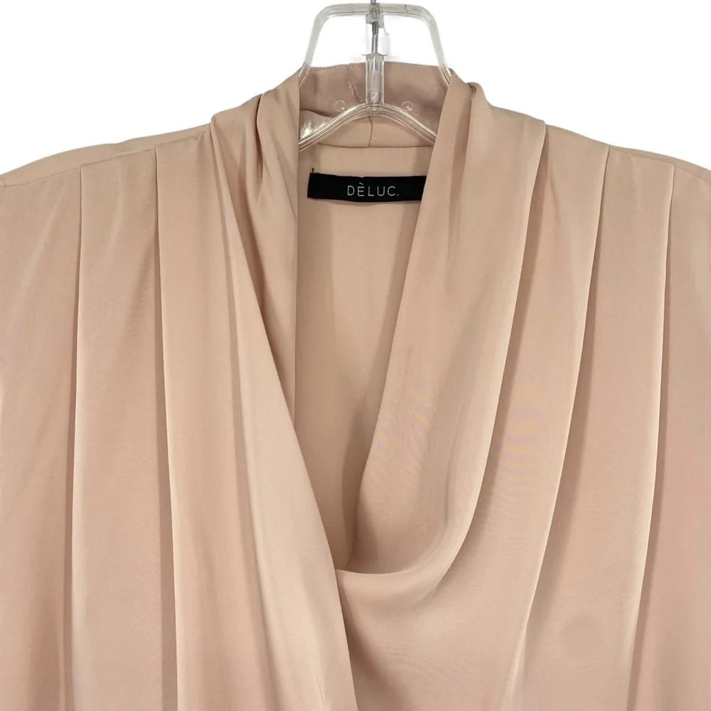 Deluc Wrap Front Tan Silky Sleeveless Blouse Top - Picture 2 of 8